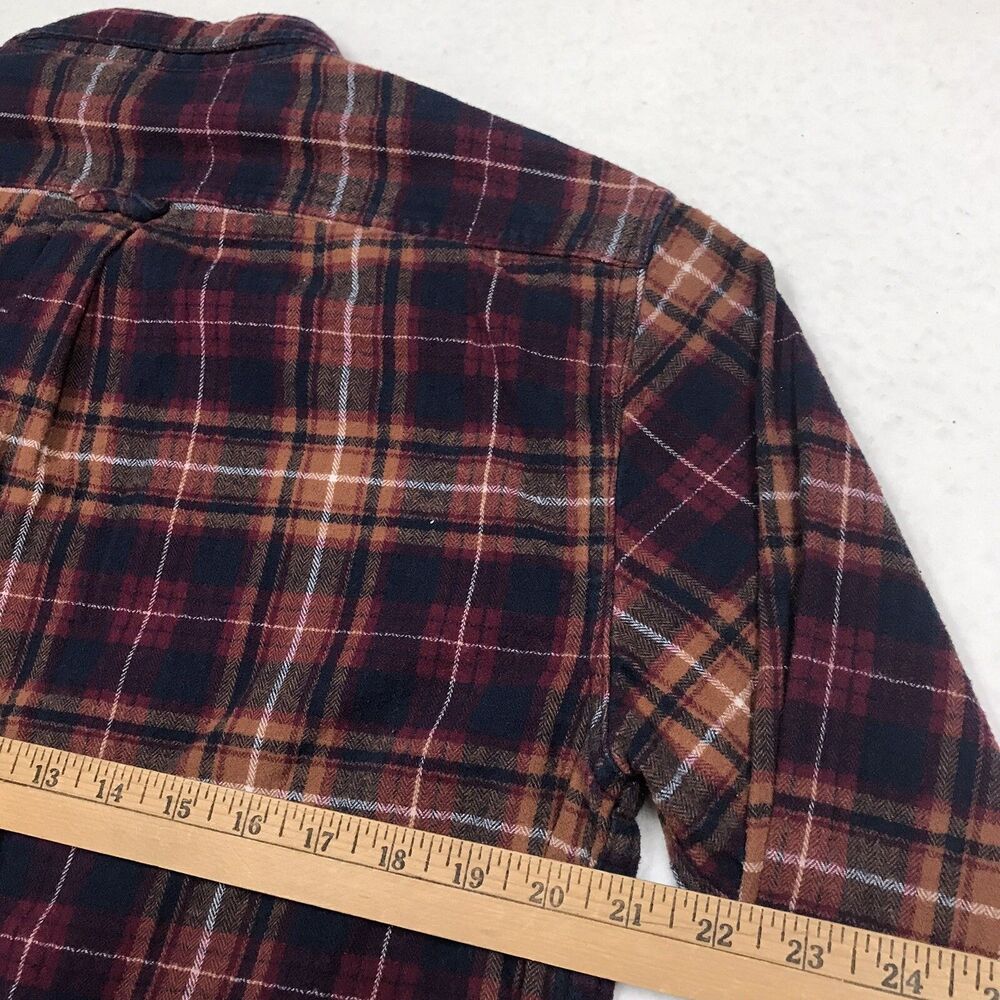 EDDIE BAUER Flannel Shirt Men M Ocher Cranberry Plaid Outdoor Autumn Grunge Gorp - Picture 10 of 16